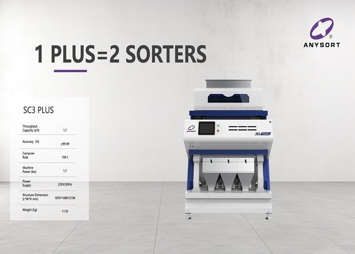 3 Chutes Arroz Color Sorter Com Throughput 2,5-12t/H E LED Fonte de Luz